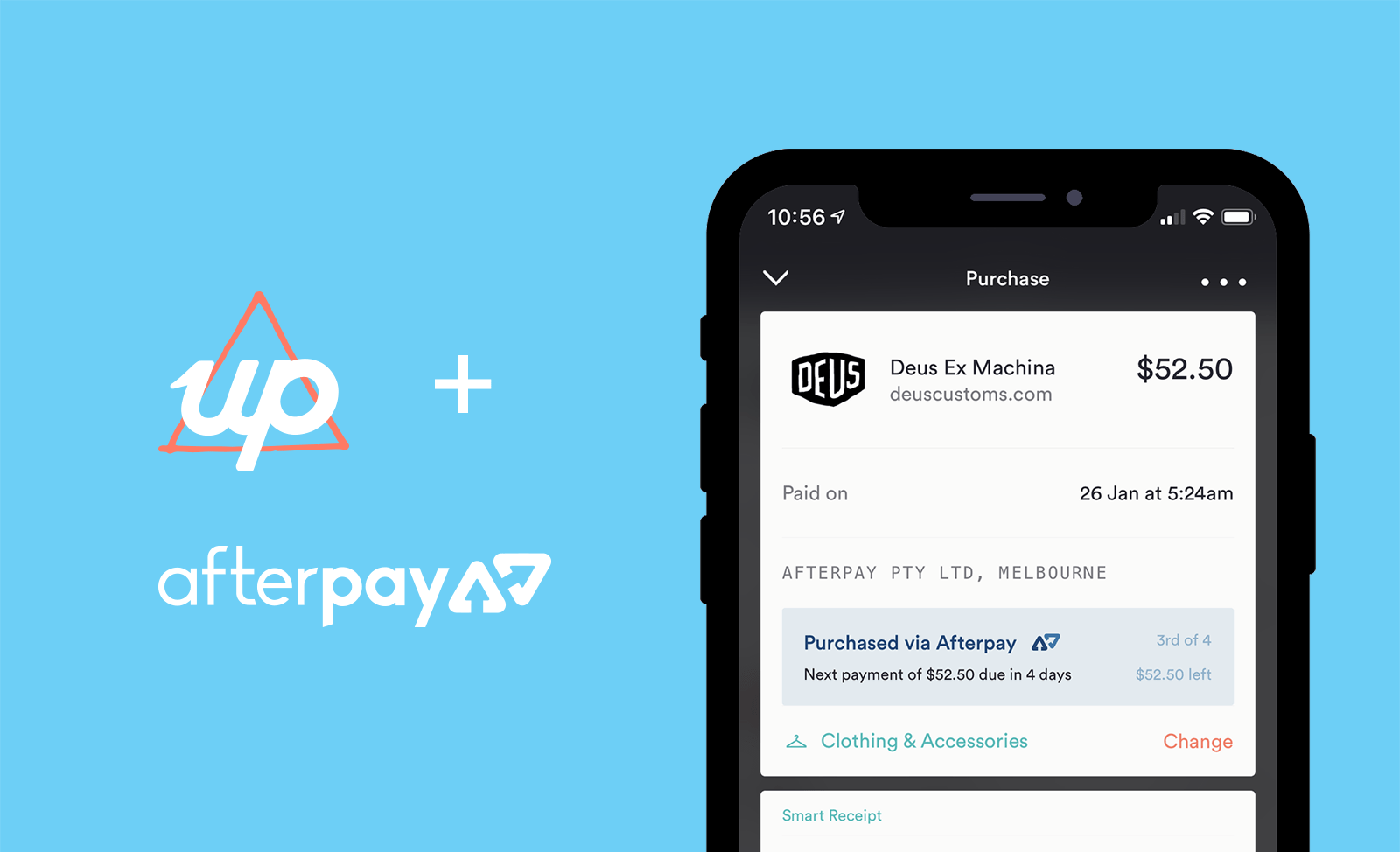 Up and AfterPay are now connected