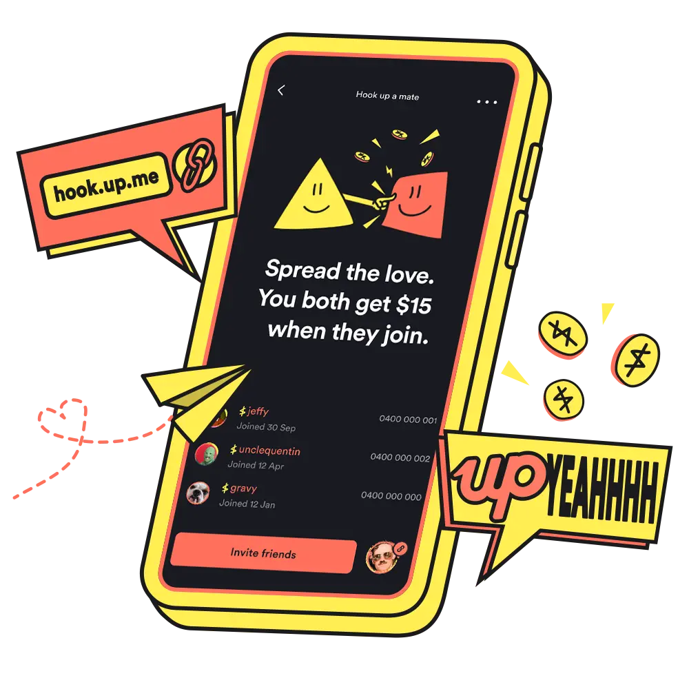 Up Hook Up a Mate app screen on a phone